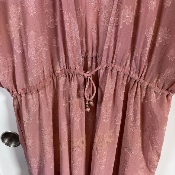 Time & Tru Pink Floral Laced Tie Front Long Lined Duster Kimono Cover Up Sz M - Picture 3 of 8